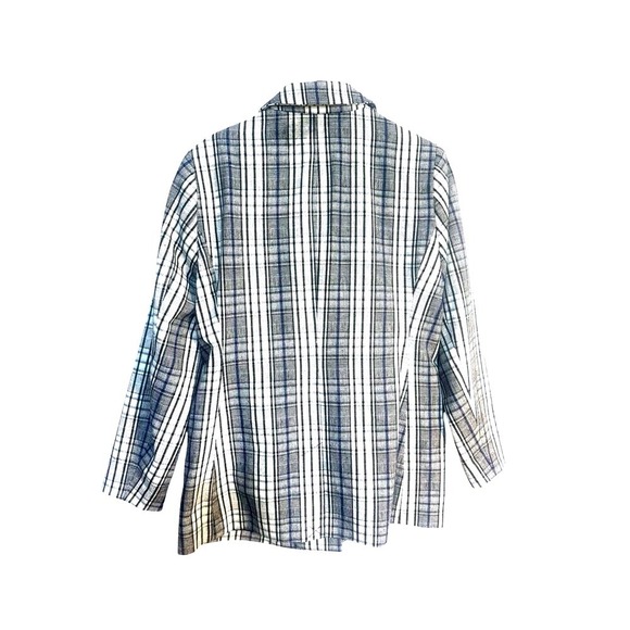 Nine West Women's Plaid Blazer Jacket Large Cream Navy Single-Button Check Chic - Picture 8 of 8